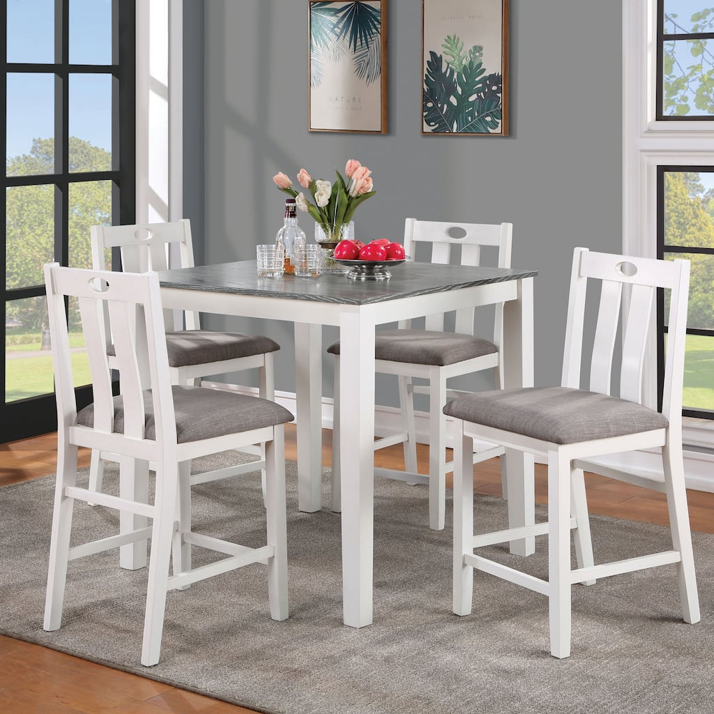 Badia Transitional White Wood 5-Piece Counter Height Table Set by Furniture of America