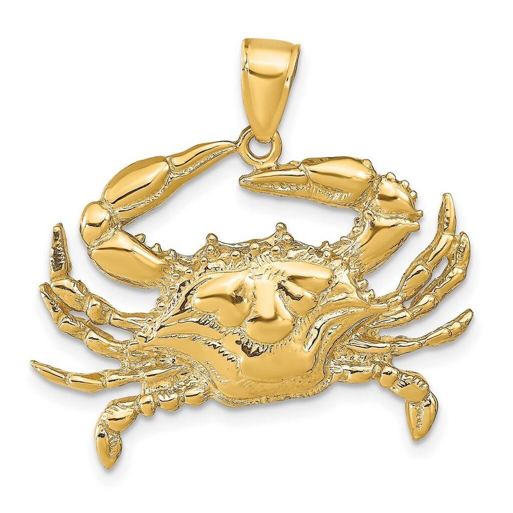 Curata 14k Yellow Gold 18" Blue Crab Pendant Necklace