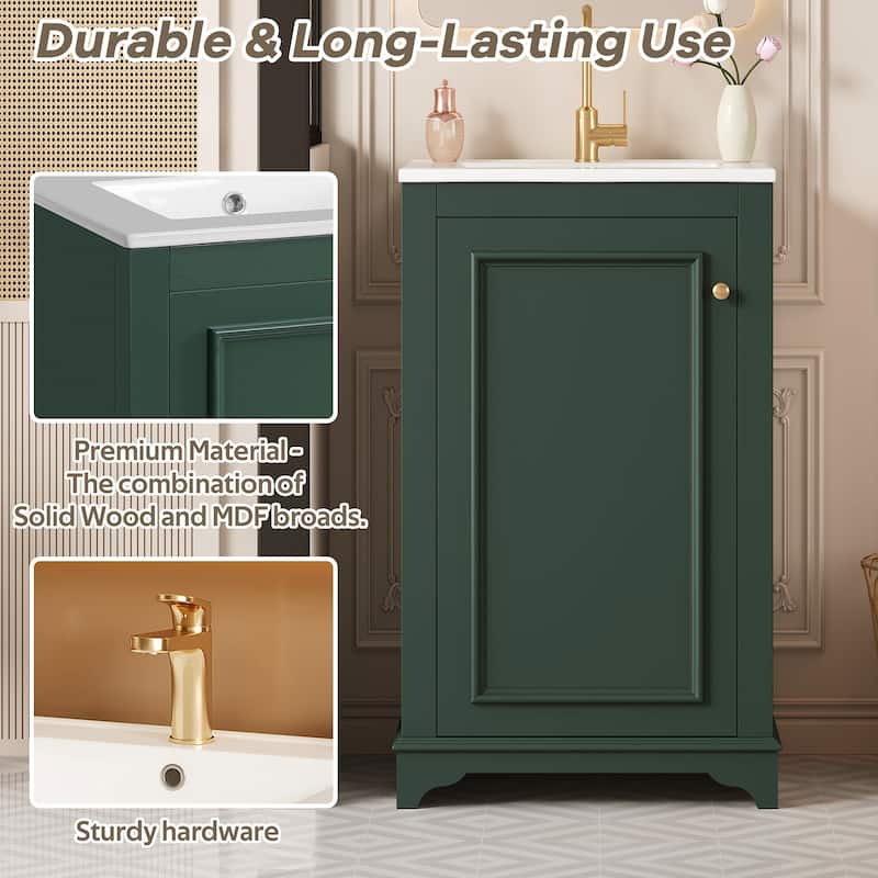 20" Bathroom Vanity with Ceramic Sink - Soft Closing Door, Adjustable Shelf, Freestanding Modern Single Vanity