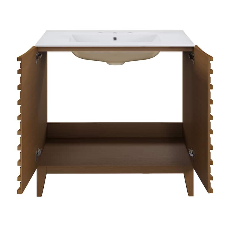 Cascade 30" Freestanding Bathroom Vanity In Brown Oak With 3-Hole Widespread Sink Top - 30