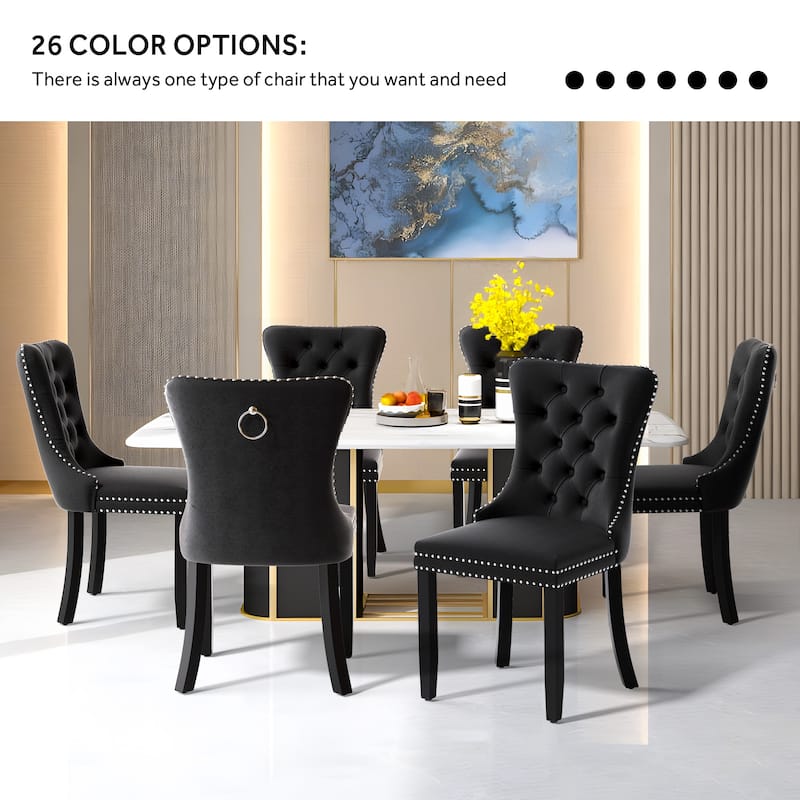 Upholstered Tufted Velvet Dining Chair with Solid Wood Legs Set of 6
