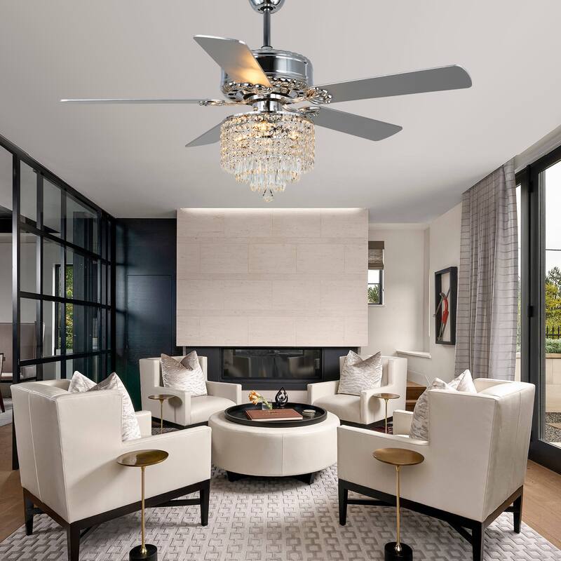 Oaks Aura 52in. Modern Glam Chrome Crystal 5 Reversible Blades Ceiling Fan Remote Control Included