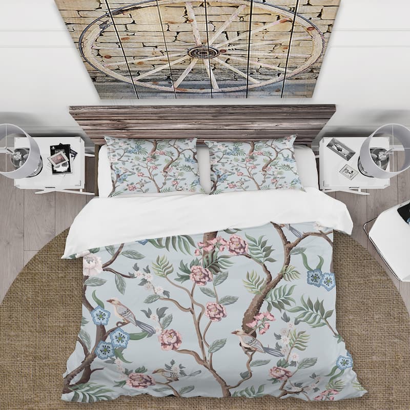 Designart 'Chinoiserie With Birds and Peonies X' Traditional Duvet Cover Comforter Set
