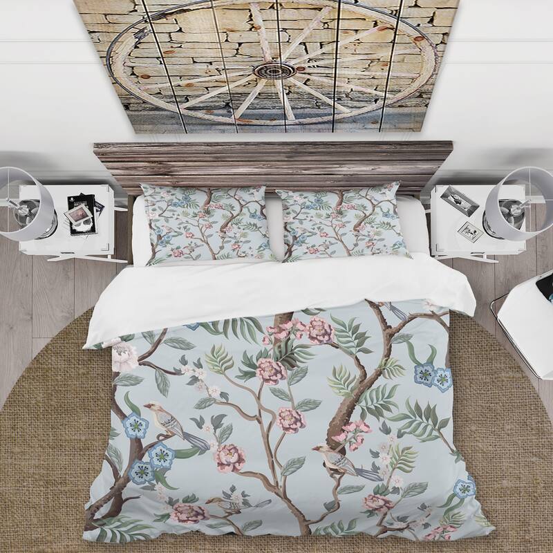 Designart 'Chinoiserie With Birds and Peonies X' Traditional Duvet Cover Set