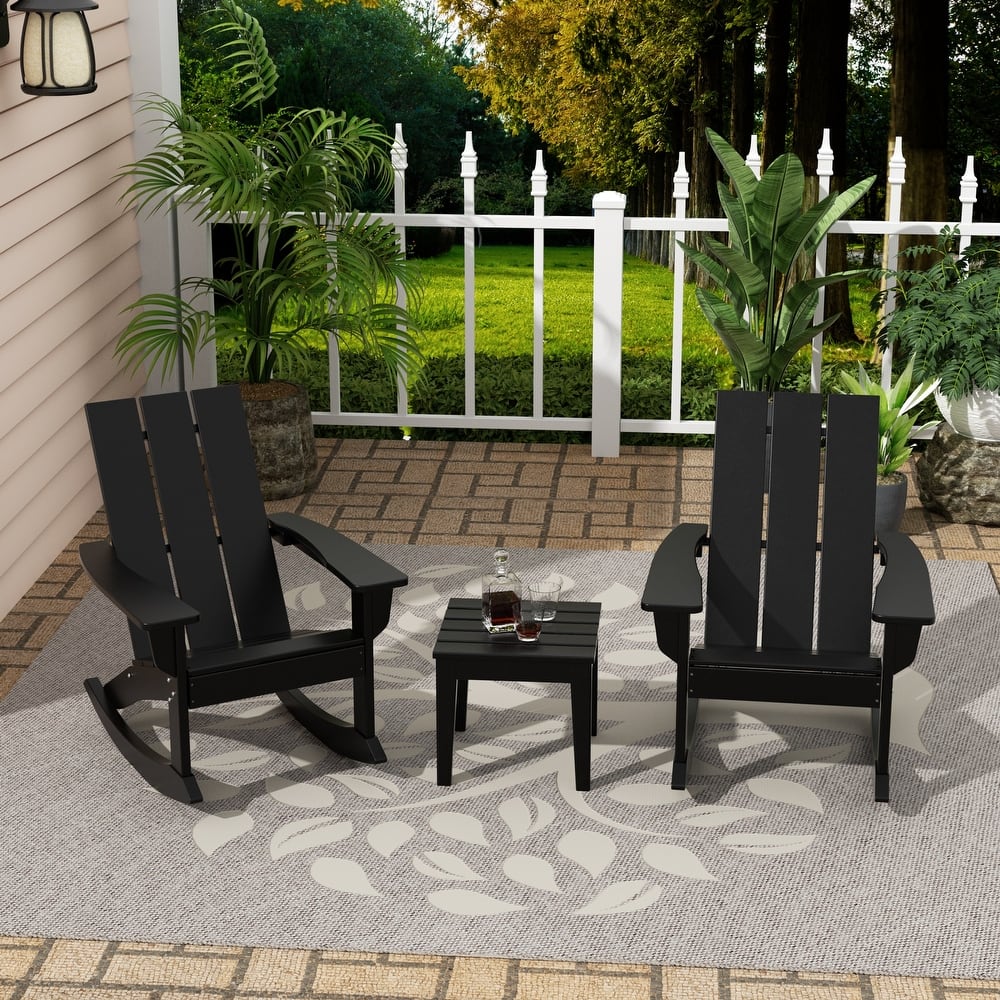 Shoreside Modern Eco-Friendly All Weather Poly Adirondack Rocking Chairs with Side Table (3-Piece Set)