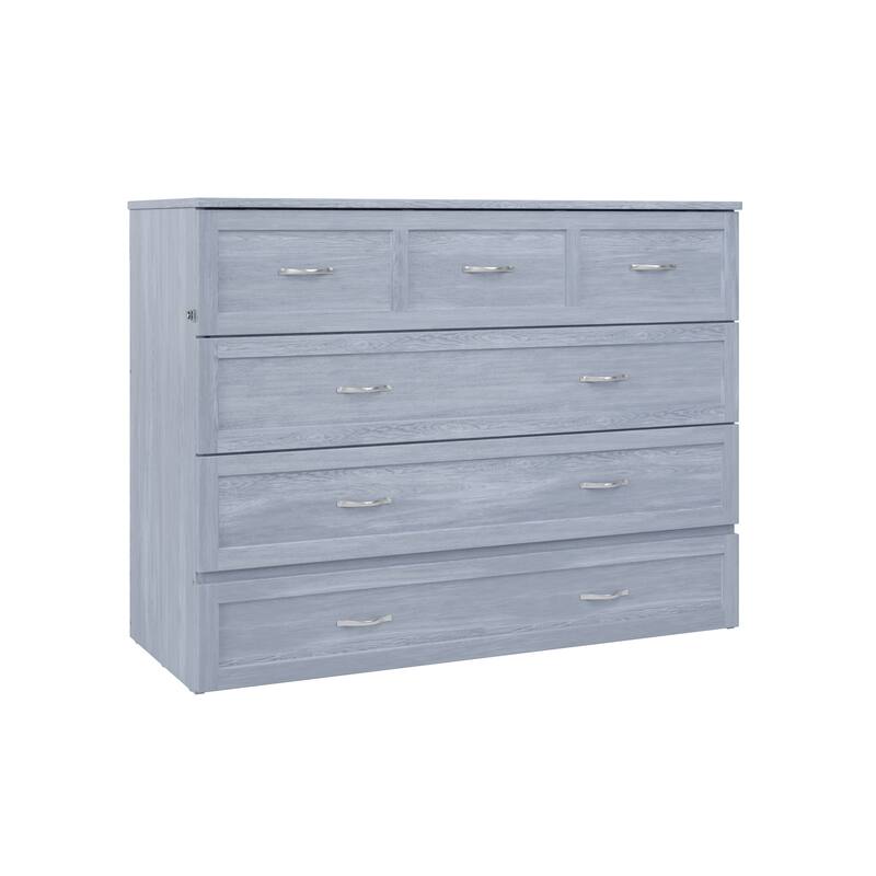 Northfield Full Murphy Bed Chest with 6" Mattress, Storage Drawer & Built-In Charger in Driftwood