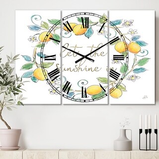Designart 'Mediterranean Breeze XII' Cottage 3 Panels Large Wall CLock - 36 in. wide x 28 in. high - 3 panels