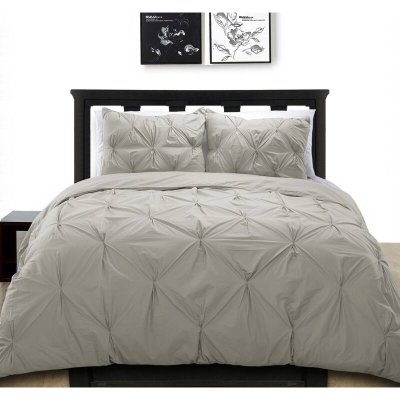 Cottonpure 100-percent Cotton Pintuck Duvet Cover Mini Set - Grey - Full/Full - Queen