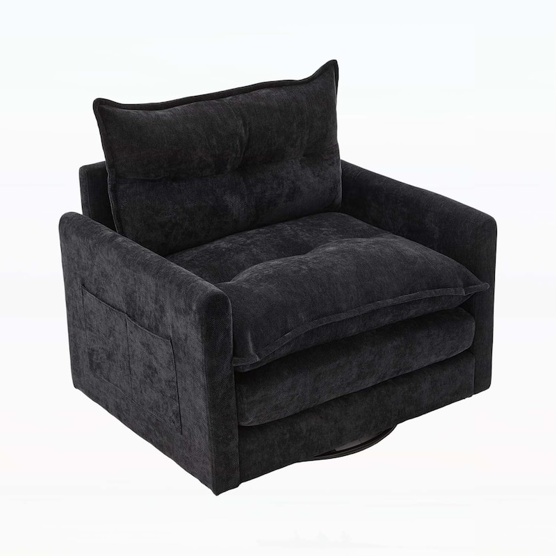 Modern Swivel Barrel Chair with Thick Padding,Metal Base,for Living Room and Bedroom