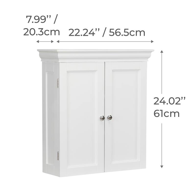 Teamson Home Stratford Removable Wall Cabinet 2 Doors, Adjustable Shelves, Crown Molding, Beveled Inlays for Bathroom Storage