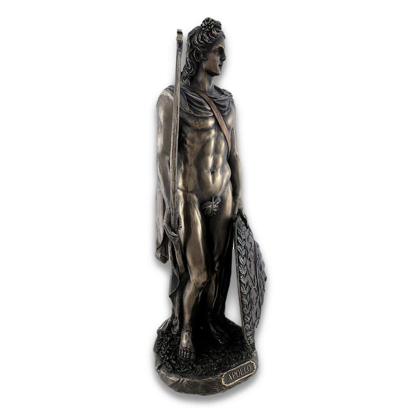 Roman/Greek God Apollo With Shield And Bow Bronzed Statue - 11.5 X 5 X 4.5 inches