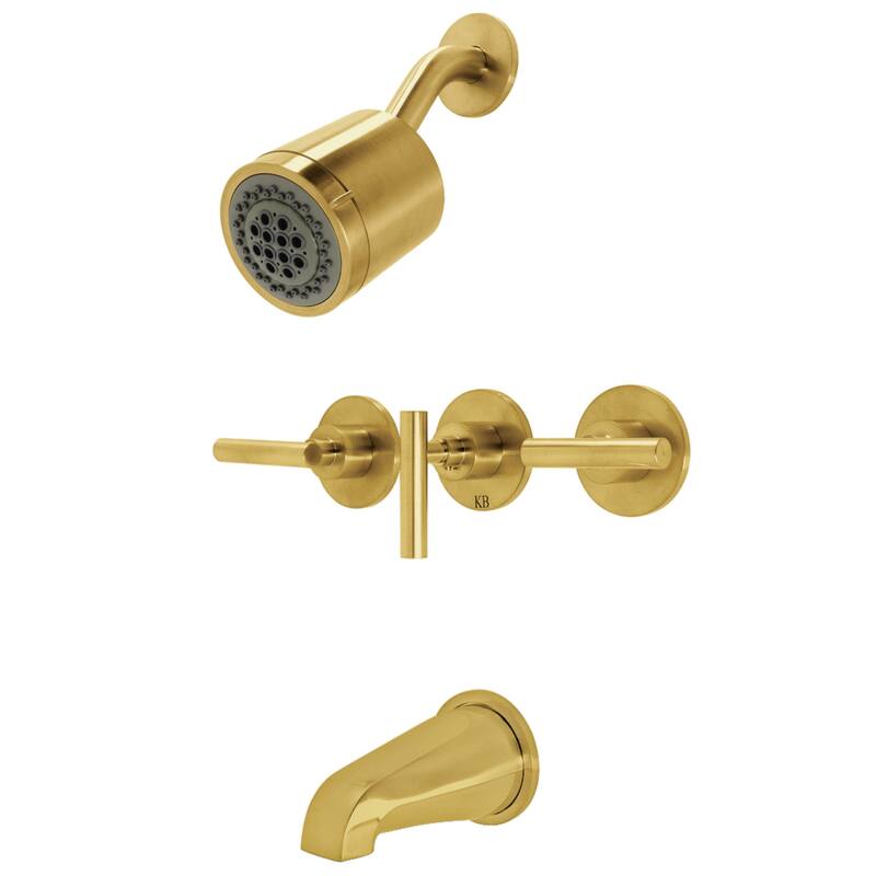 Kingston Brass Manhattan Three-Handle Tub and Shower Faucet - Brushed Brass