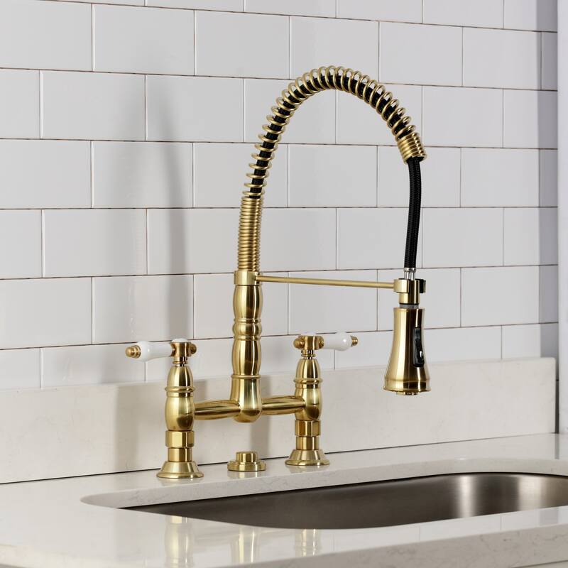 Kingston Brass Essex Double-Handle Wall-Mount Pre-Rinse Bridge Kitchen Faucet
