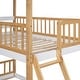 preview thumbnail 12 of 10, Natural Twin over Twin Size Solid Wood Bunk Bed Wood Bed with Roof, Window, Ladder