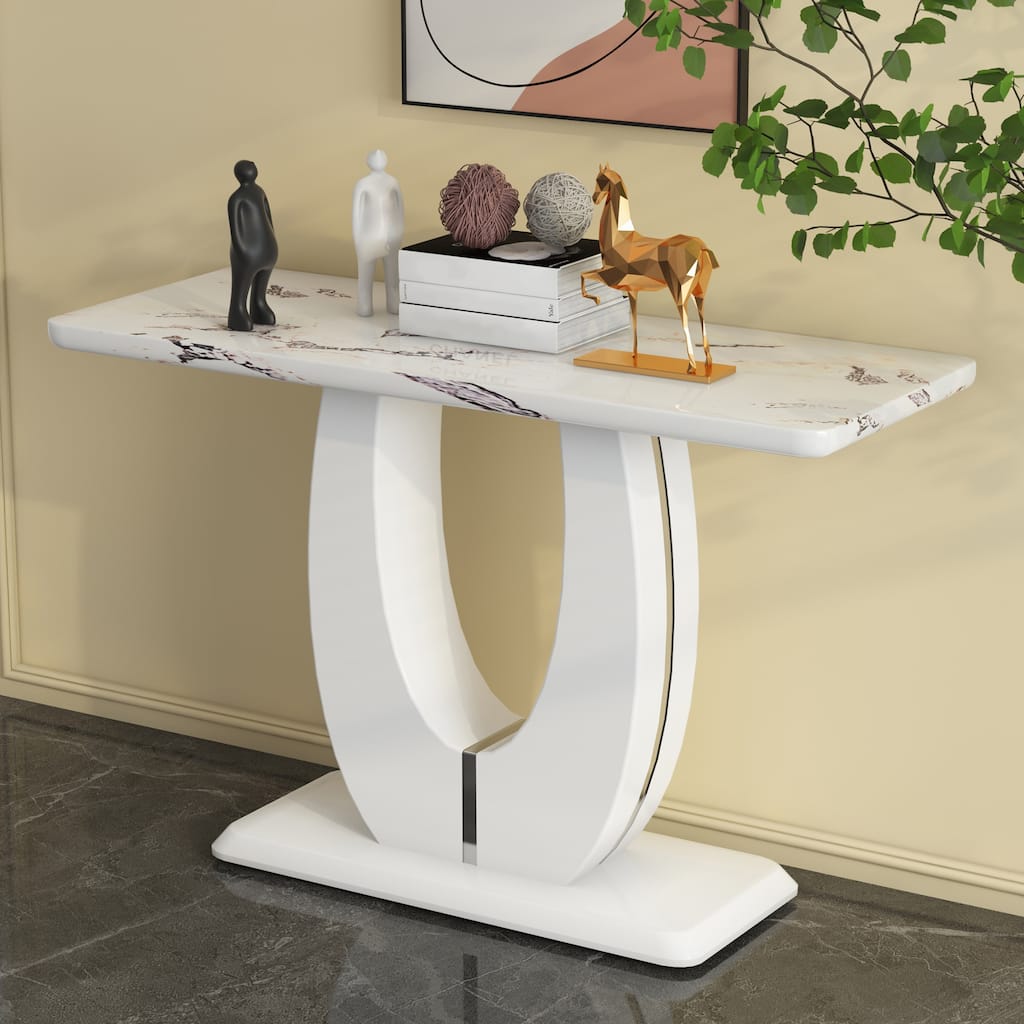 Roomfitters Glossy White Rectangular Bar Table for Living Room, Entryway, Balcony or Office Space, White