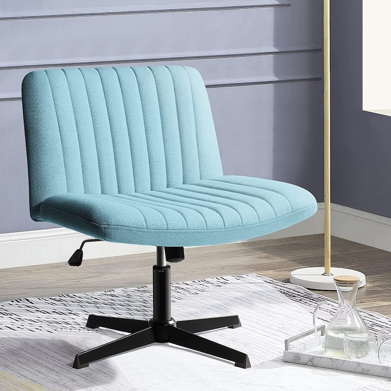 BOSSIN Criss Cross Chair Armless Office Desk Chair No Wheels,Fabric Padded Modern Swivel Vanity Chair office chair - Blue