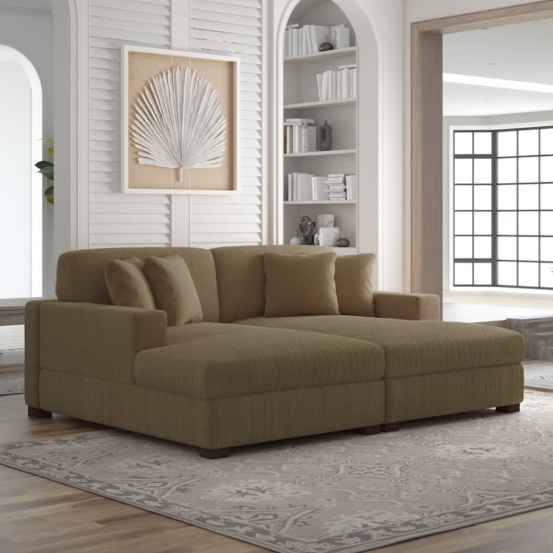 Corduroy Modular Couch Sectional Chaise Lounge Sofa - Camel 2-Piece Chaise Lounge - Symmetrical