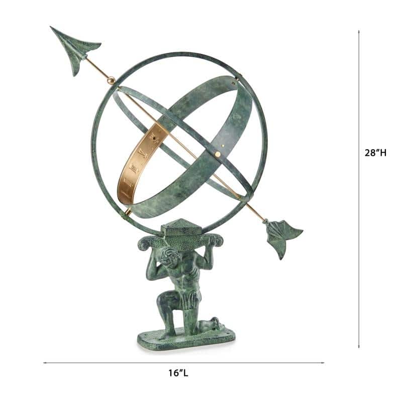 28" Verdigris Atlas Armillary Sundial with Brass Accents by Good Directions