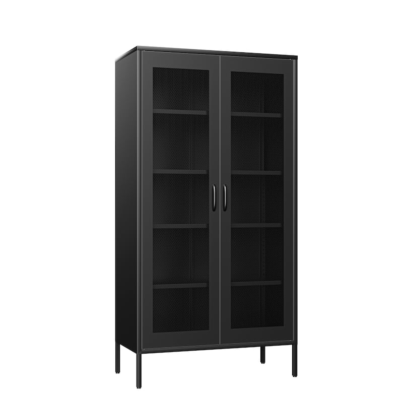 73 inches high metal storage cabinet with 2 wire mesh doors, suitable for homes, offices and dining rooms
