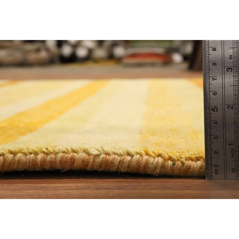Hand Knotted Oriental 100% Wool Carpet Modern Stripe Yellow & Gold Gabbeh Area Rug - 5' 9'' X 3' 10''
