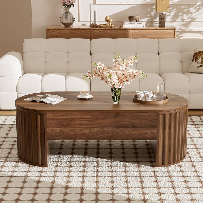 47.2''Lift Top Coffee Table with Hidden Compartment, Partially Assembled Wooden Center Table, Modern Oval Lift Tabletop