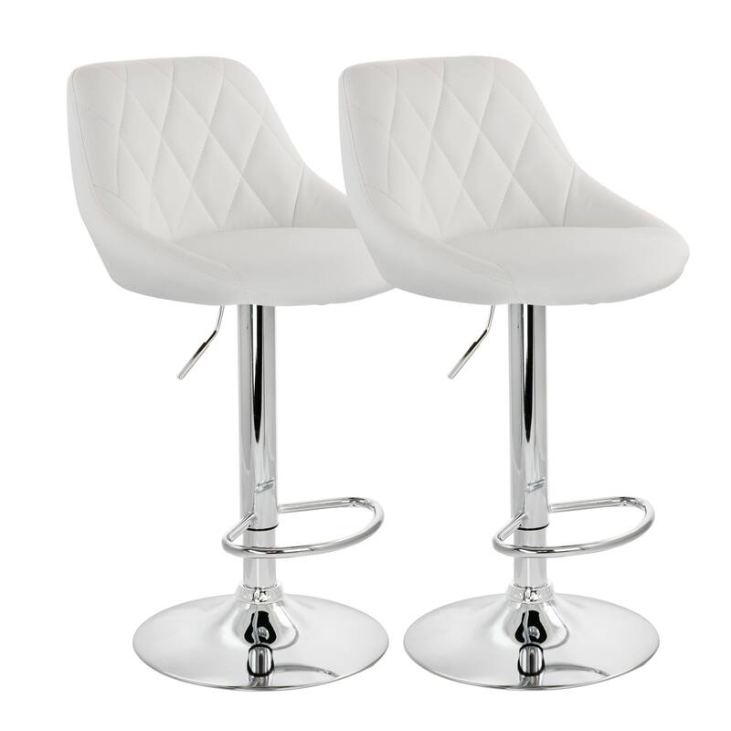 Elama Diamond Faux Leather Modern Bar Stool White Adjustable Swivel Base Set of 2