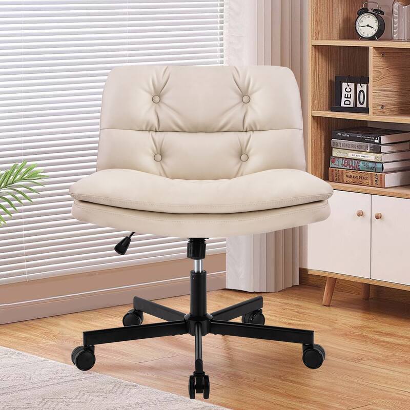 Larger Size 360 Swivel Home Office Desk Chair with Wheels - Beige