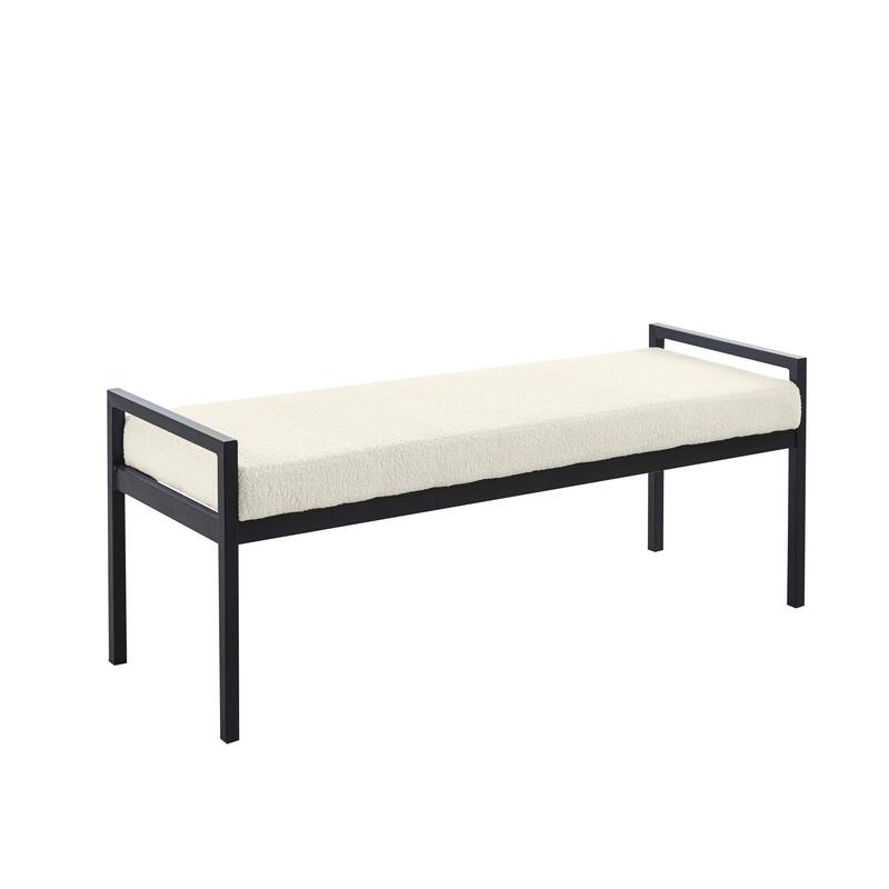 Porthos Home Rue Teddy Fabric Upholstered Bench with Steel Legs - Off-White