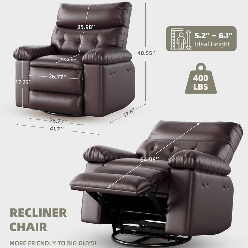 Oversized Manual Recliner, Comfort Lazy Sofa Chair for Living Rooms and Bedroom