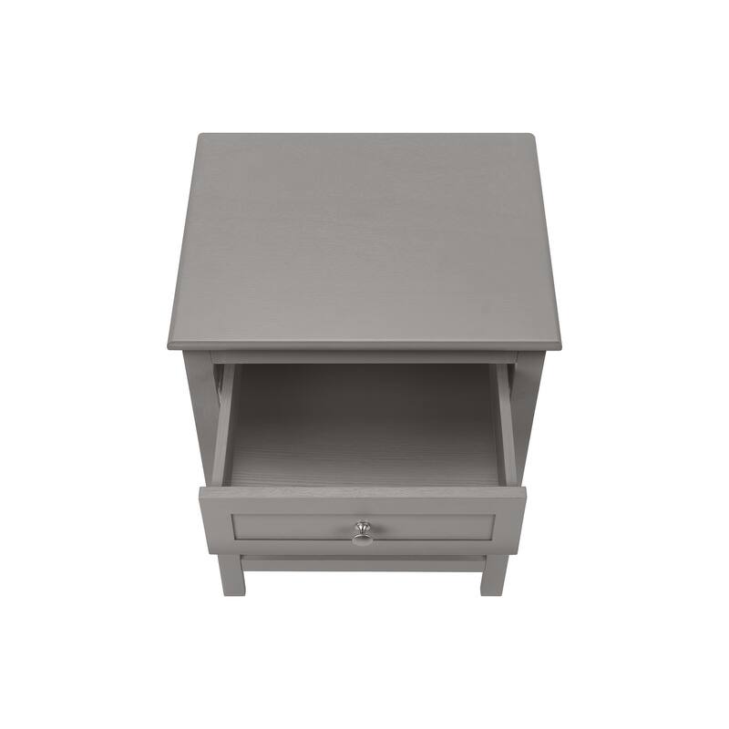 Accent Table, End, Side Table, 2 Tier, Bedroom, Nightstand, Lamp, Storage Drawer, Antique Grey Veneer, Transitional