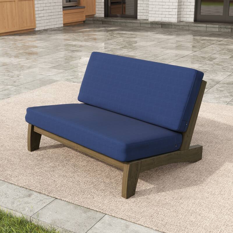 Outdoor Solid Teak Club Chairs Set Loveseat with Cushions - N/A