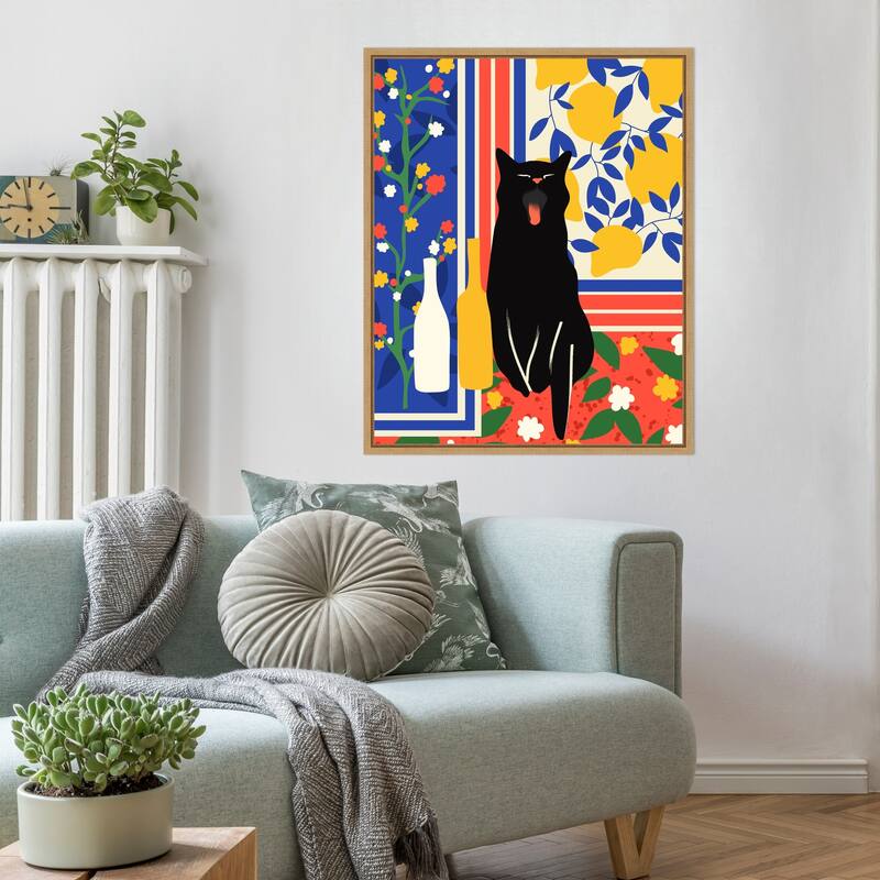 Paws and Patterns Cat by Kintsugi99 Framed Canvas Wall Art