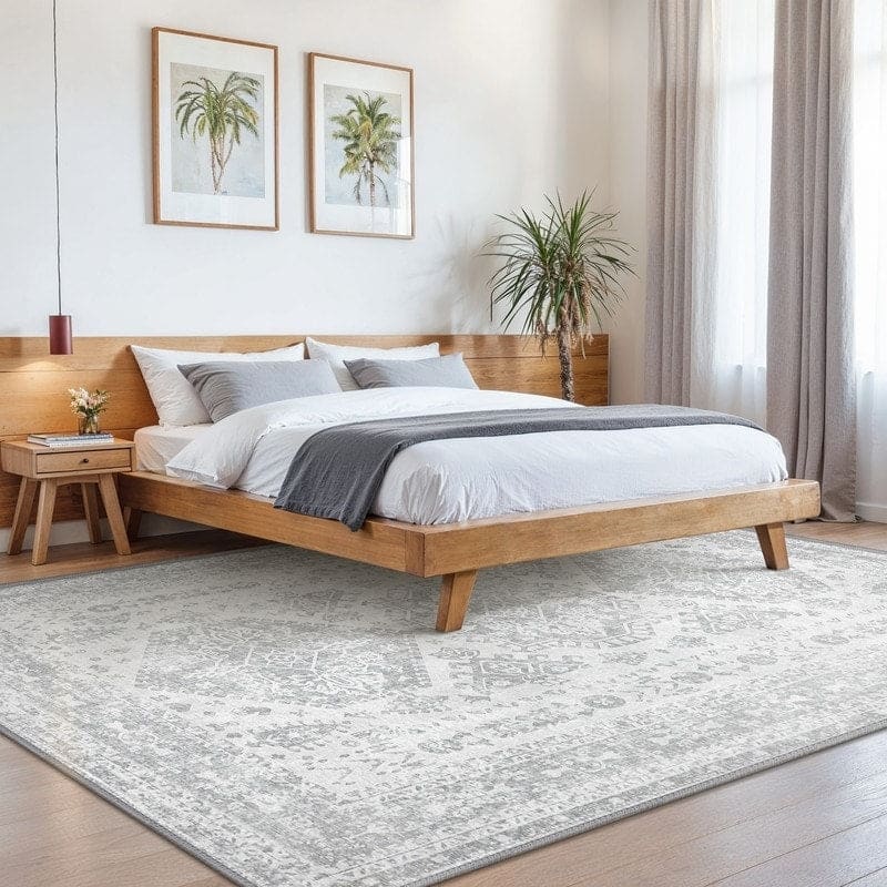 Mcow Floral Faded Low Pile Machine Washable Non-Slip Area Rug