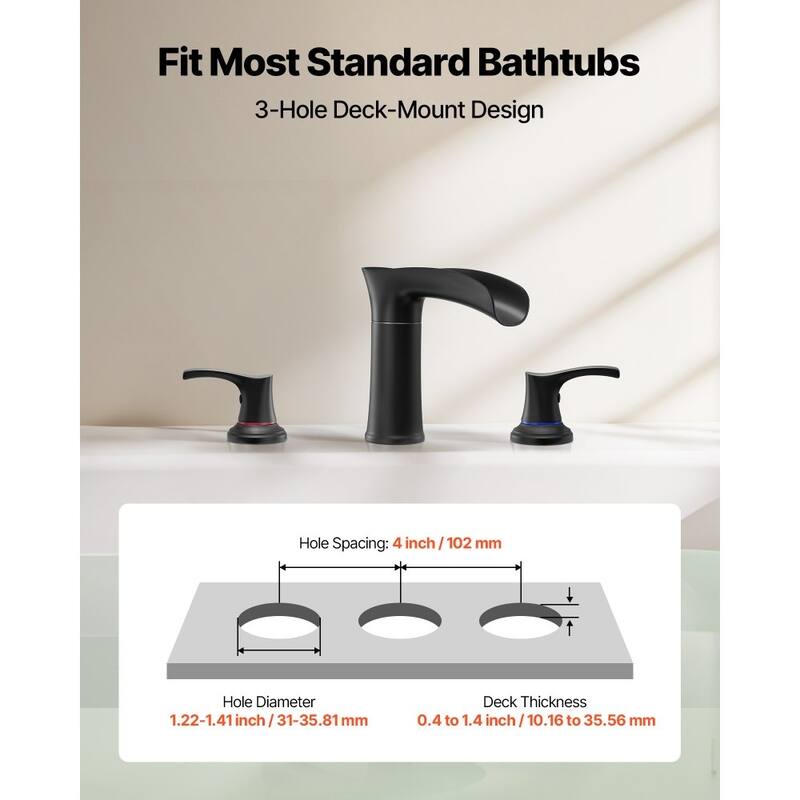 Zinc Alloy Deck Mount Roman Bathtub Faucet with Dual Handles and Drip-Free 3-Hole Installation - 6.30” x 2.24” x 8.86”