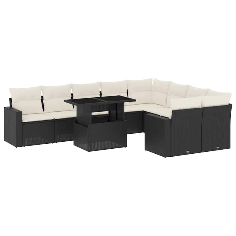 vidaXL Patio Sofa Set with Cushions Outdoor Furniture 10 Piece Poly Rattan