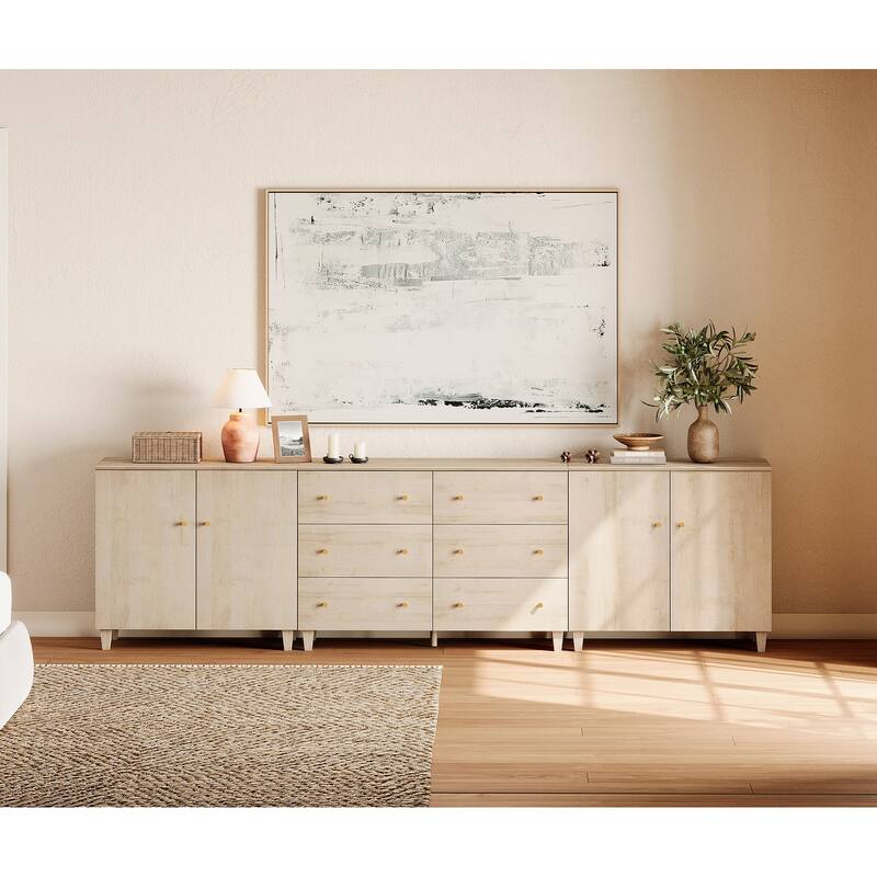 Wood Dresser with 6 Drawers and 2 Cabinets for Bedroom, 118" Wide
