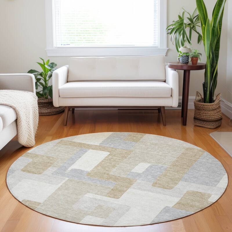 Machine Washable Indoor/ Outdoor Contempoary Blocks Chantille Rug