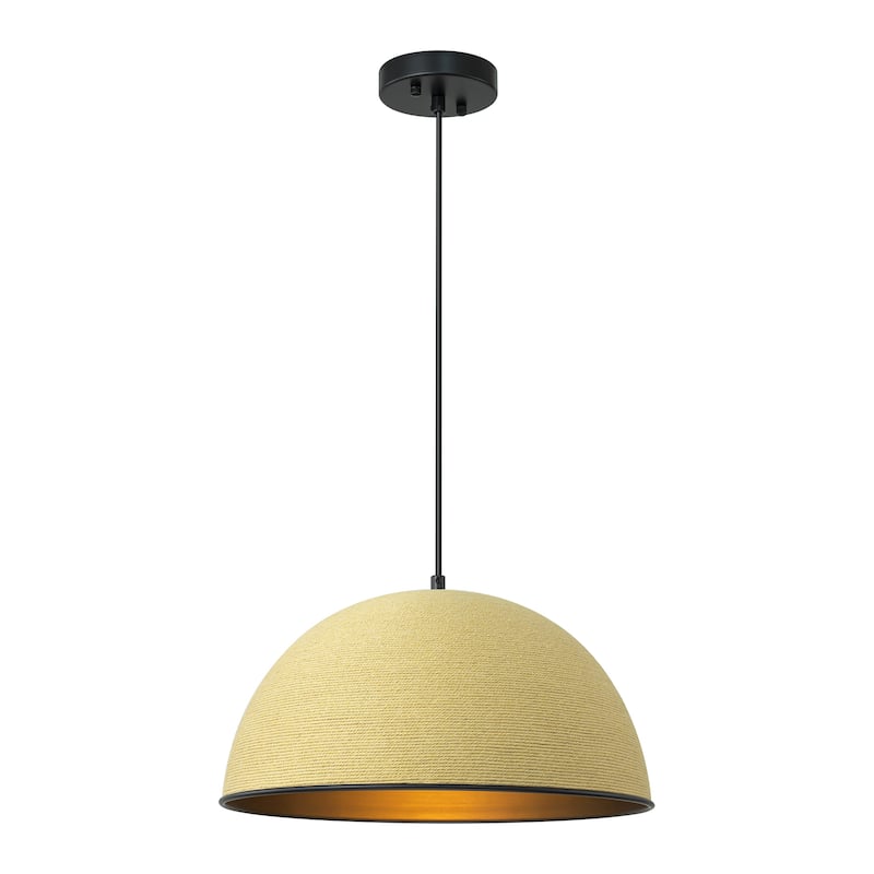 1-Light Modern Farmhouse Hand Woven Rope Bowl Dome Pendant Light for Kitchen Island