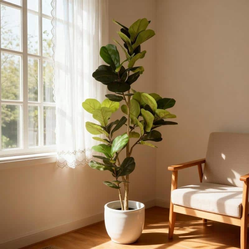 6FT Real Touch Artificial Fiddle Leaf Fig Tree in Black Pot — Lifelike Indoor Faux Plant for Home & Office Decor