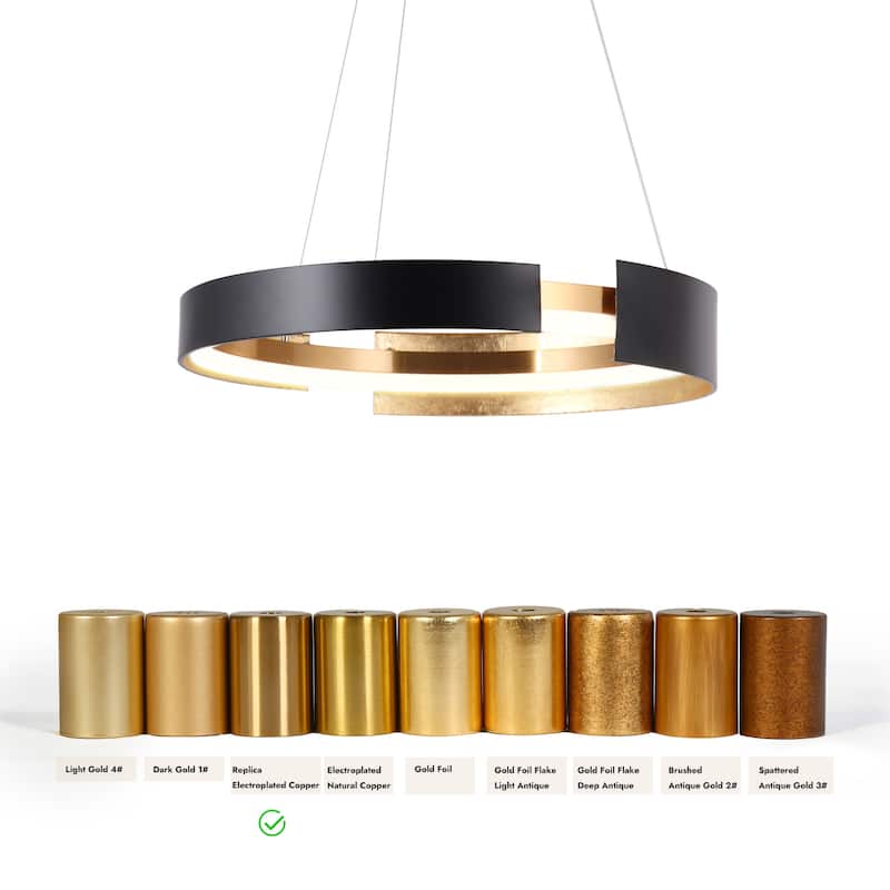 Modern 1-Light Black Gold LED Chandelier Round Metal Pendant Lights for Dining Room