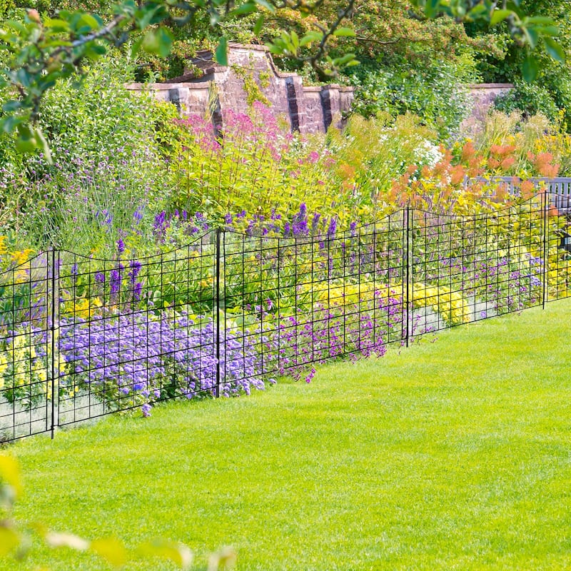 36" x 39" Black Decorative 5-Panel Metal Garden Fence Rustproof Pathway or Flower Bed Border - 36”W x 39”H