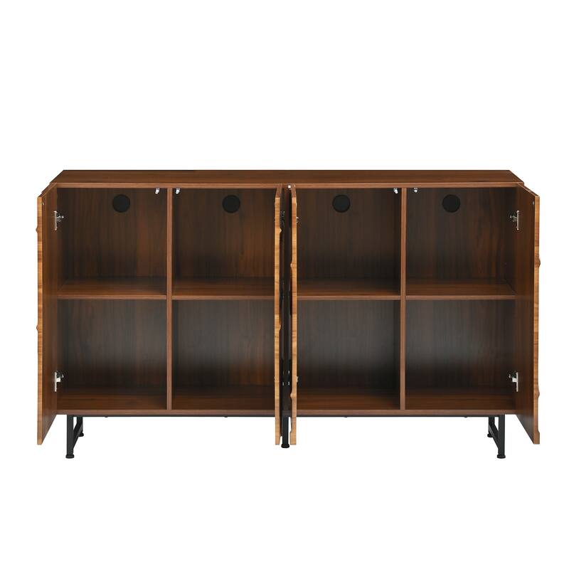 59.06" Modern Art Solid Wood Storage Cabinet with Iron Legs
