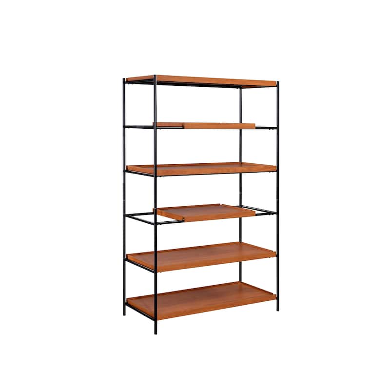 Honey Oak and Black 6-Shelf Bookshelf
