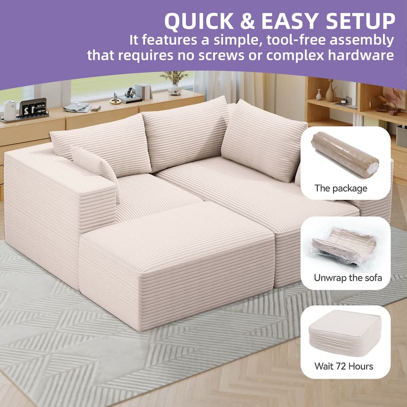 108" Modular Sectional Couch with L-Shape Chaise, Modern Cloud Sectional Sofa with Deep Seat