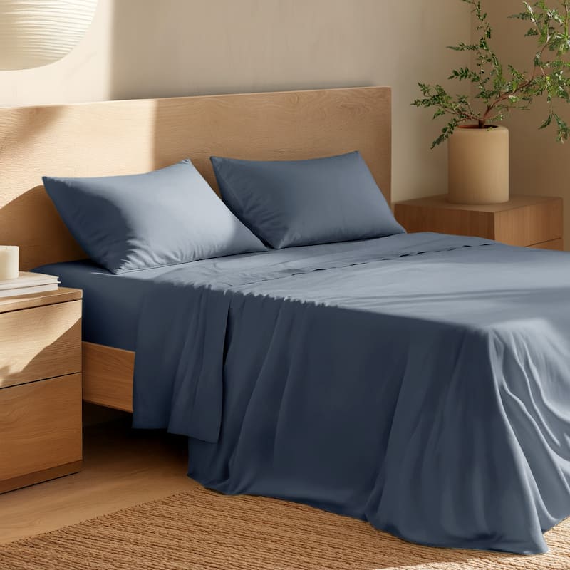 Bare Home Organic Cotton Sheet Set - Crisp Percale Weave - Split King - Bering Sea