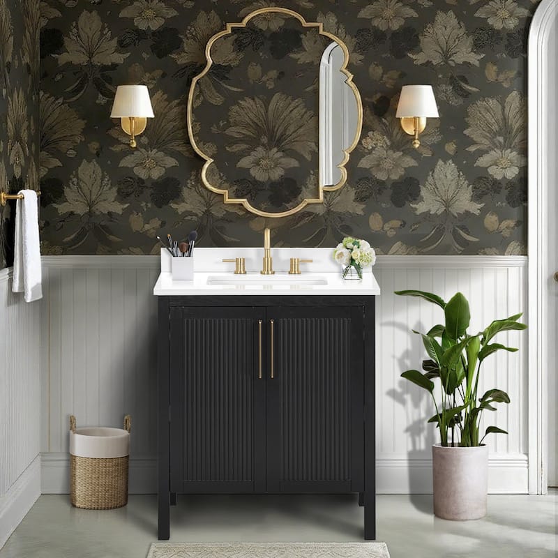 Luka Bathroom Vanity in Black Oak with White Engineered Stone Top