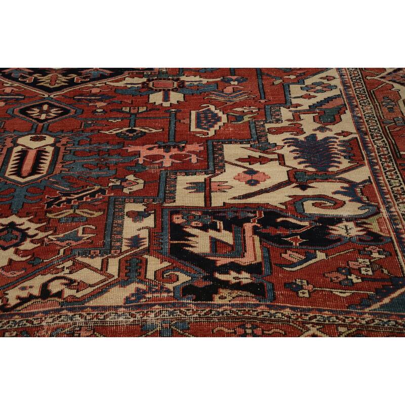 Hand Knotted Oriental 100% Wool Carpet Traditional Medallion Oranges & Rust Heriz (serapi) Area Rug - 14' 3'' X 10' 2''