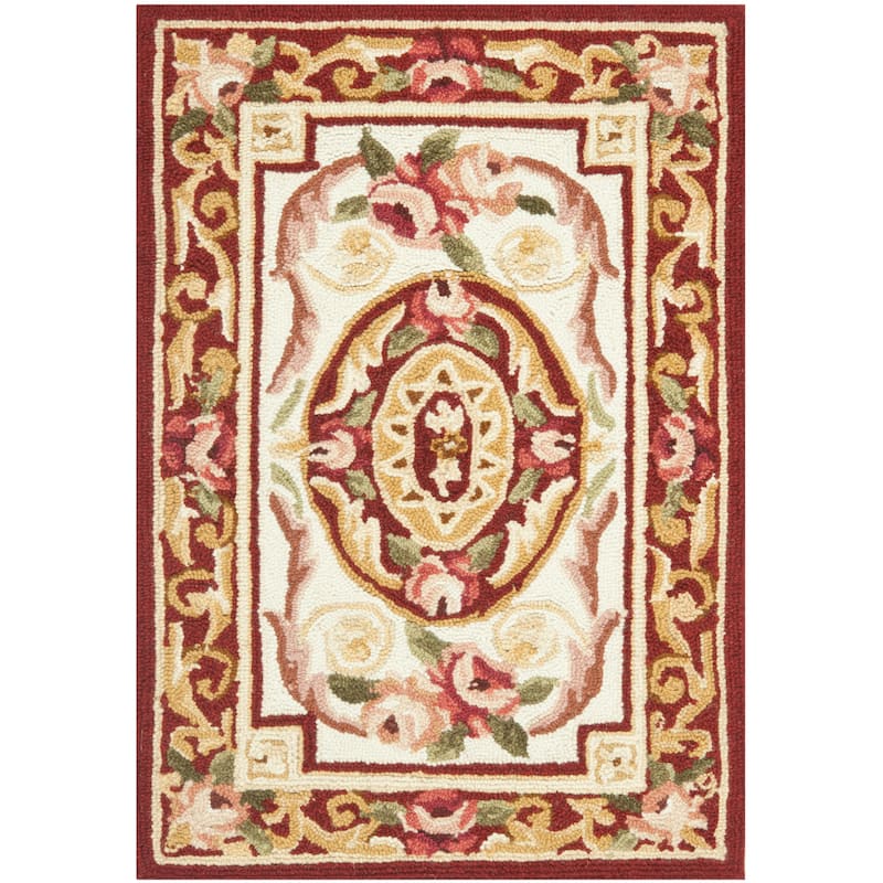 SAFAVIEH Handmade Chelsea Sangita French Country Wool Rug - 1'8" x 2'6" - Ivory/Burgundy