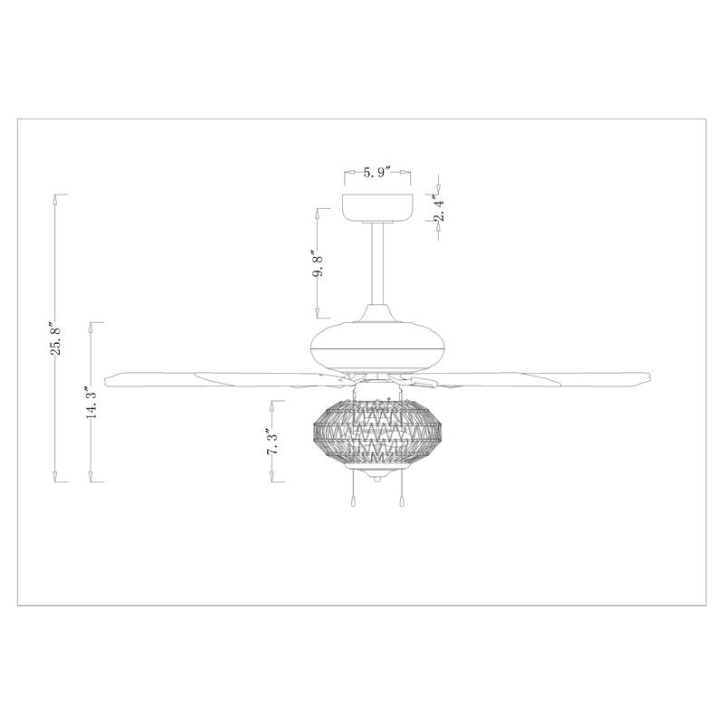Riconic 52-Inch Matte Black Lighted Ceiling Fan with Weaved Rope Shade