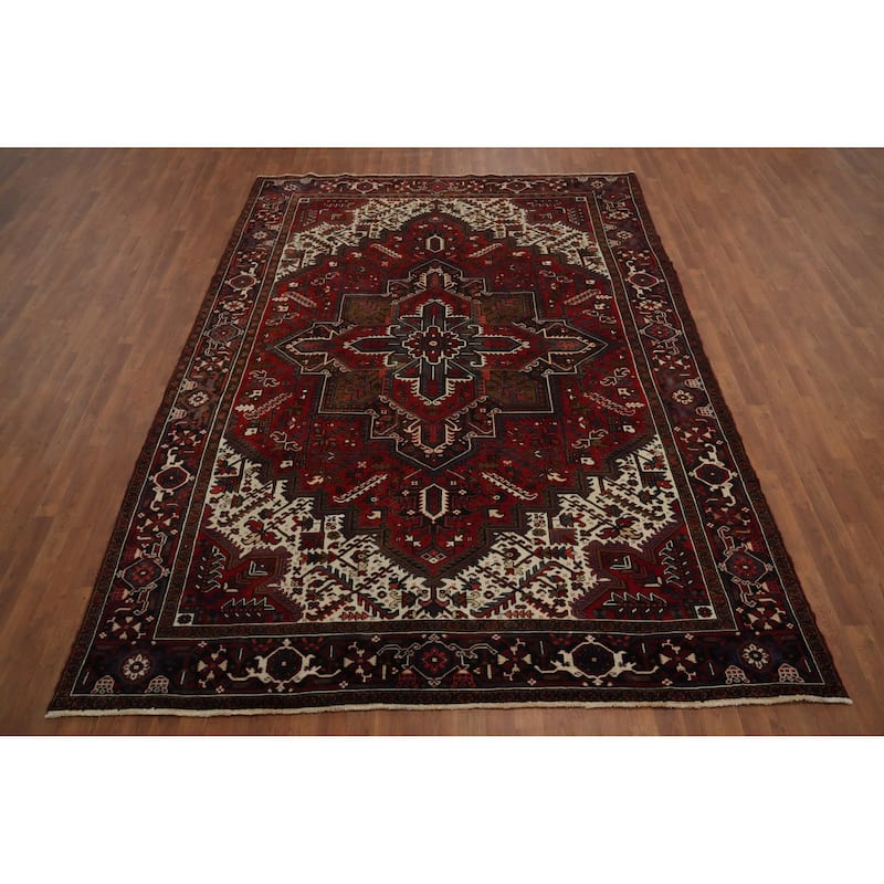 Hand Knotted Oriental 100% Wool Carpet Traditional Medallion Red Heriz Area Rug - 10' 9'' X 7' 11''
